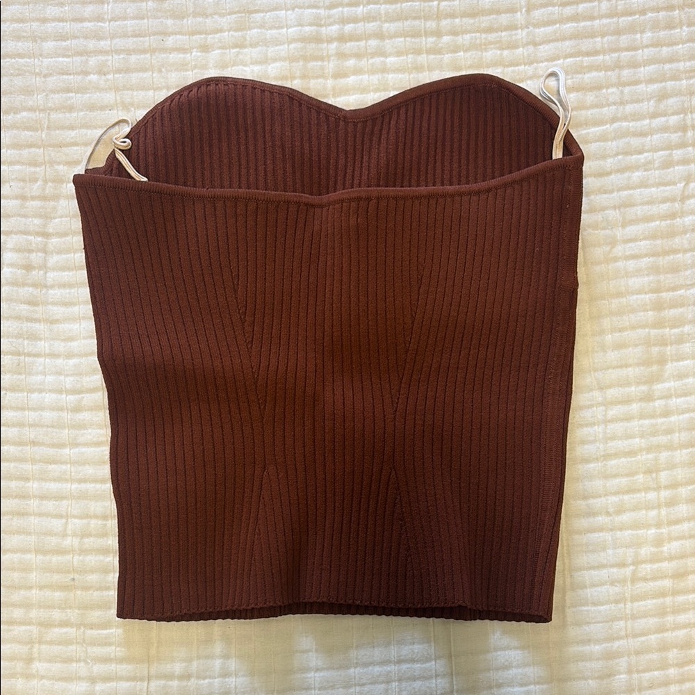 Wilfred Ribbed Strapless Bustier Top - Rust - Picture 3 of 5